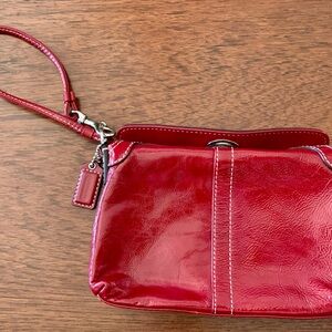 Vintage Coach red patent leather wrist purse